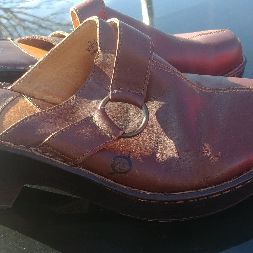 Born Wm 9 heel mules brown leather euro 40.5